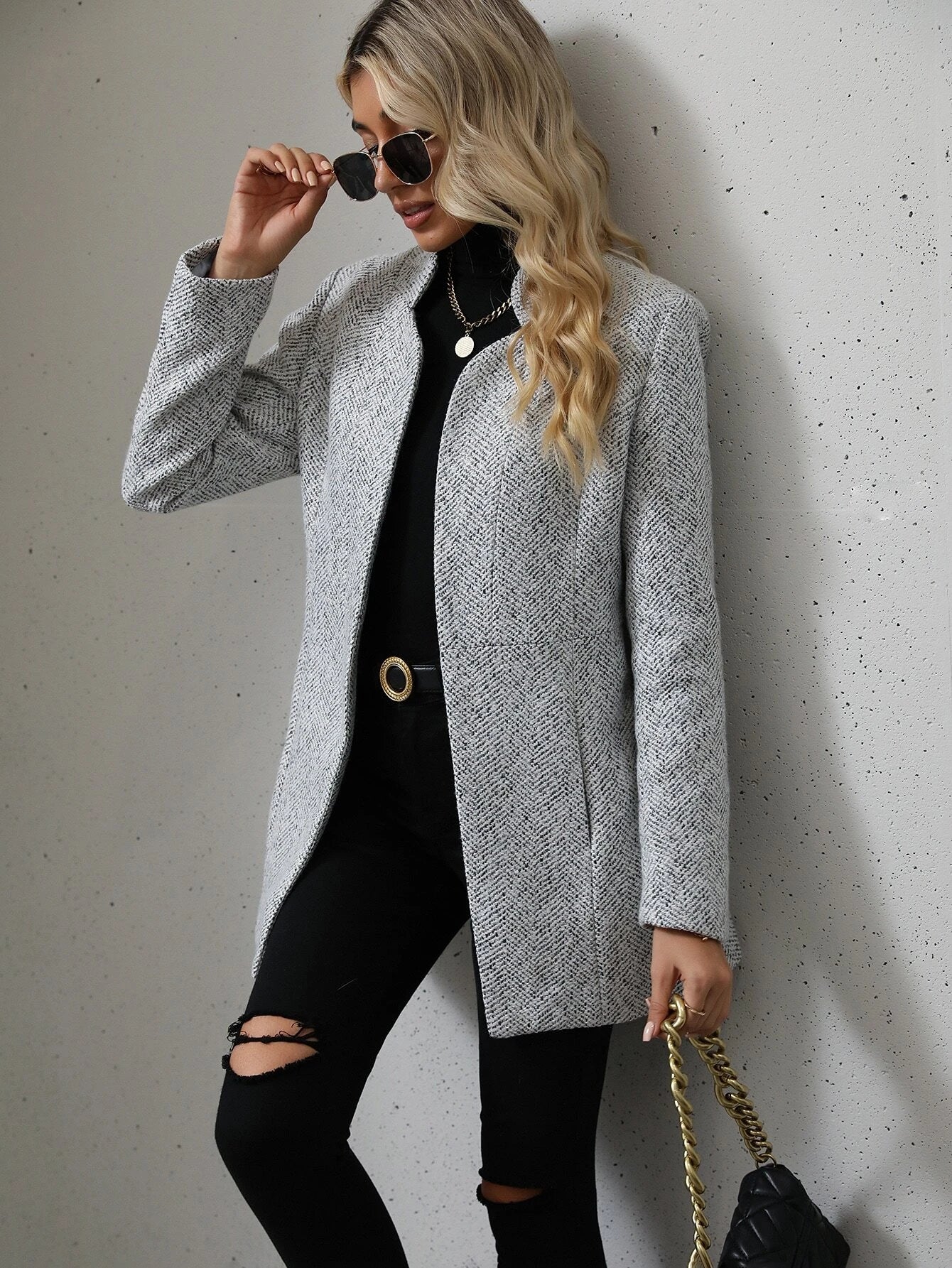 SHEIN LUNE Open Front Overcoat