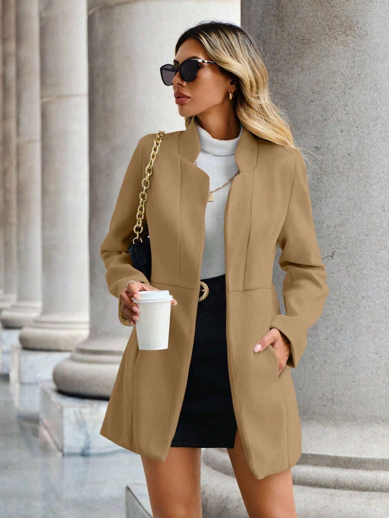 SHEIN LUNE Open Front Overcoat