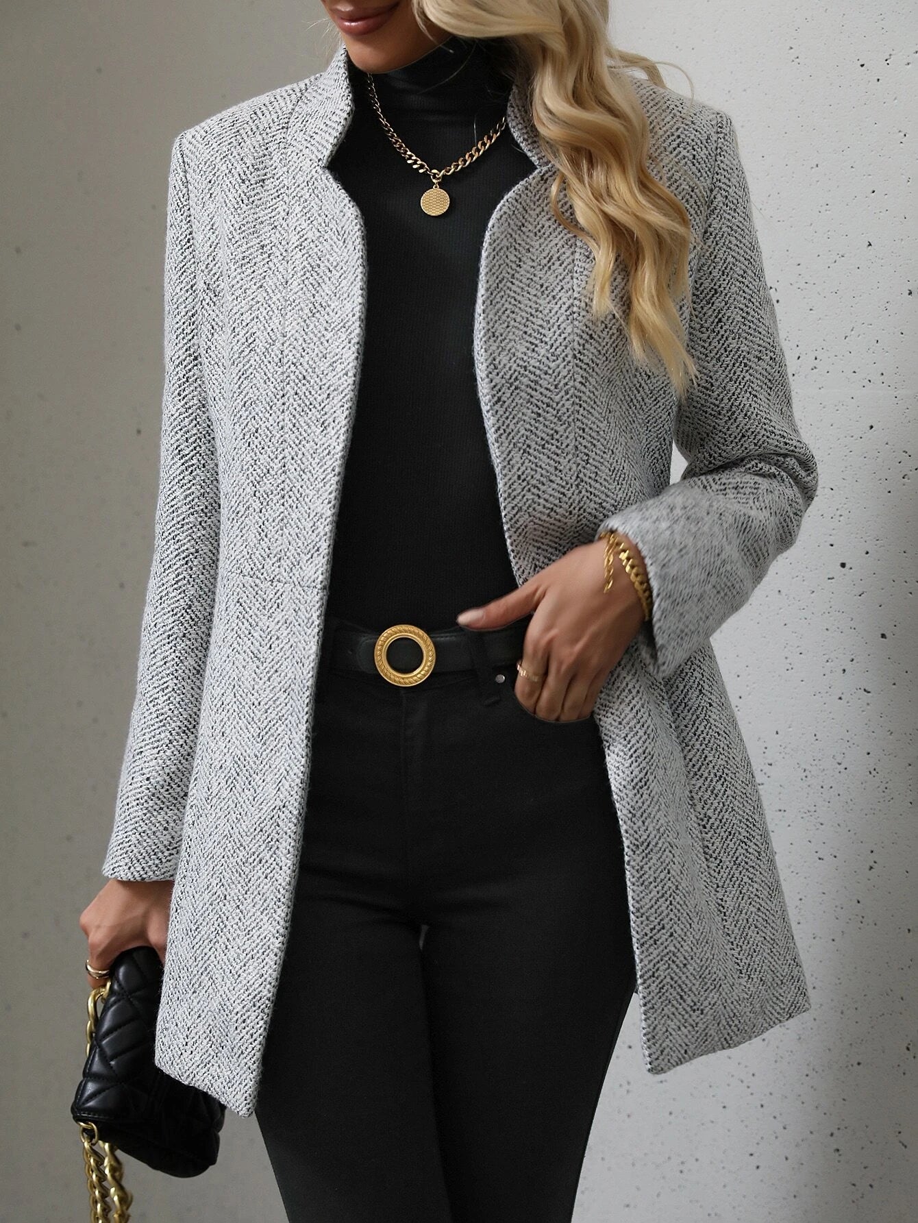 SHEIN LUNE Open Front Overcoat